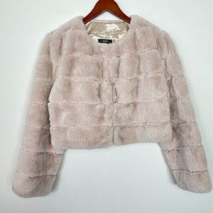 Aqua Faux Fur Cropped Long Sleeve Lined Jacket Cream